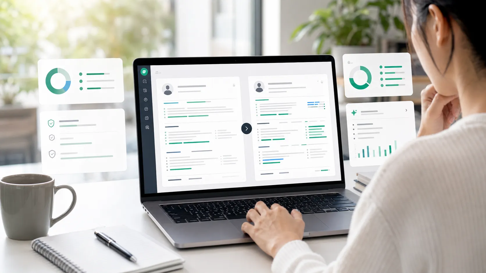 A candidate comparing a target role and a tailored resume with fit analysis visuals.