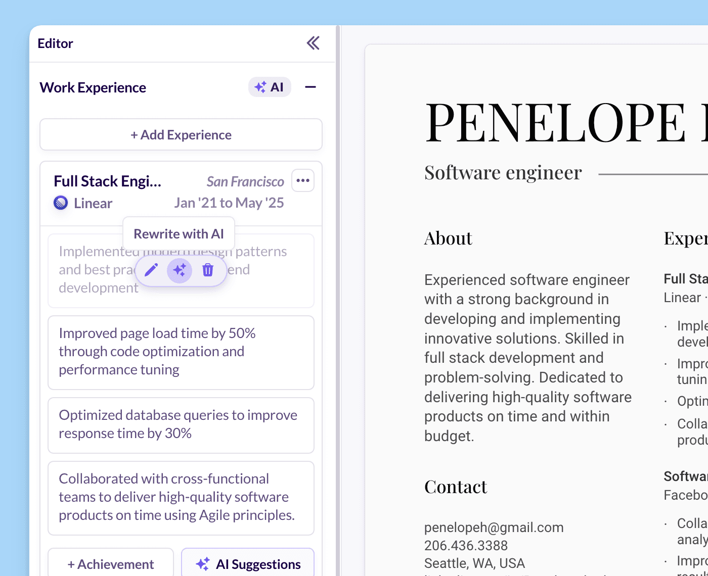 AI resume builder preview