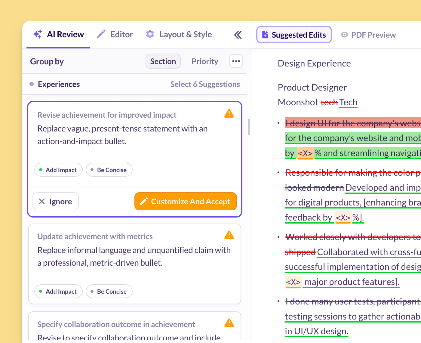AI resume review preview