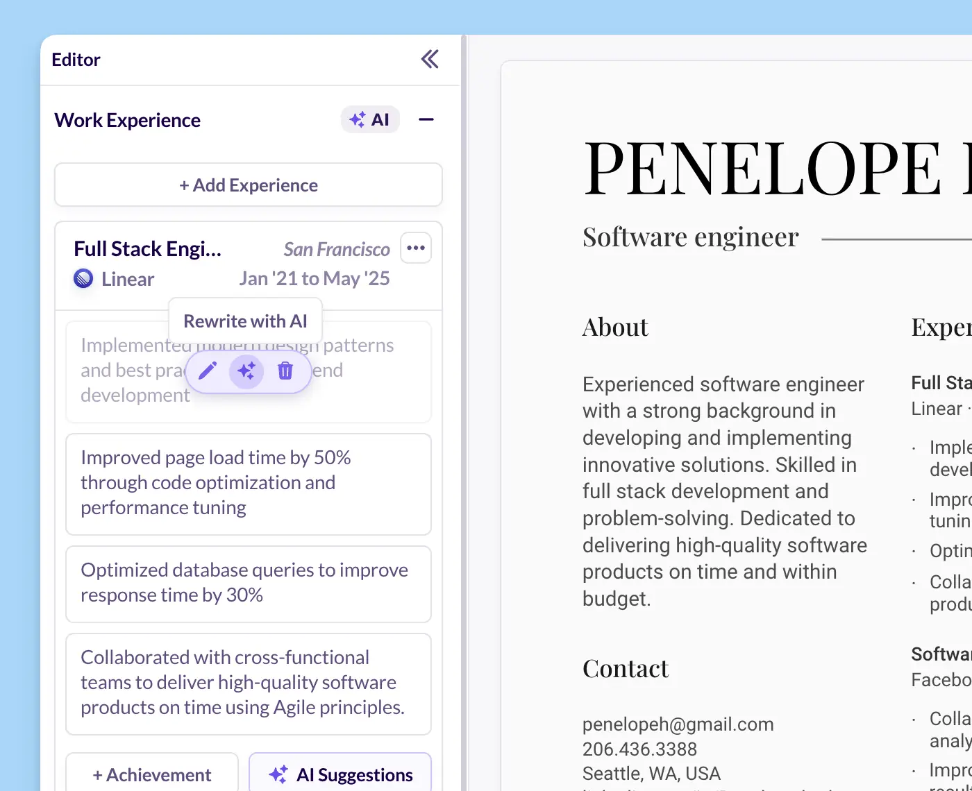 JobForge AI resume builder interface