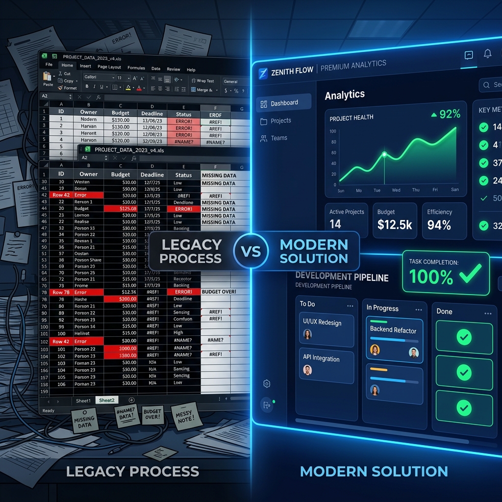 Job Tracker vs Excel Illustration - Comparing application management tools